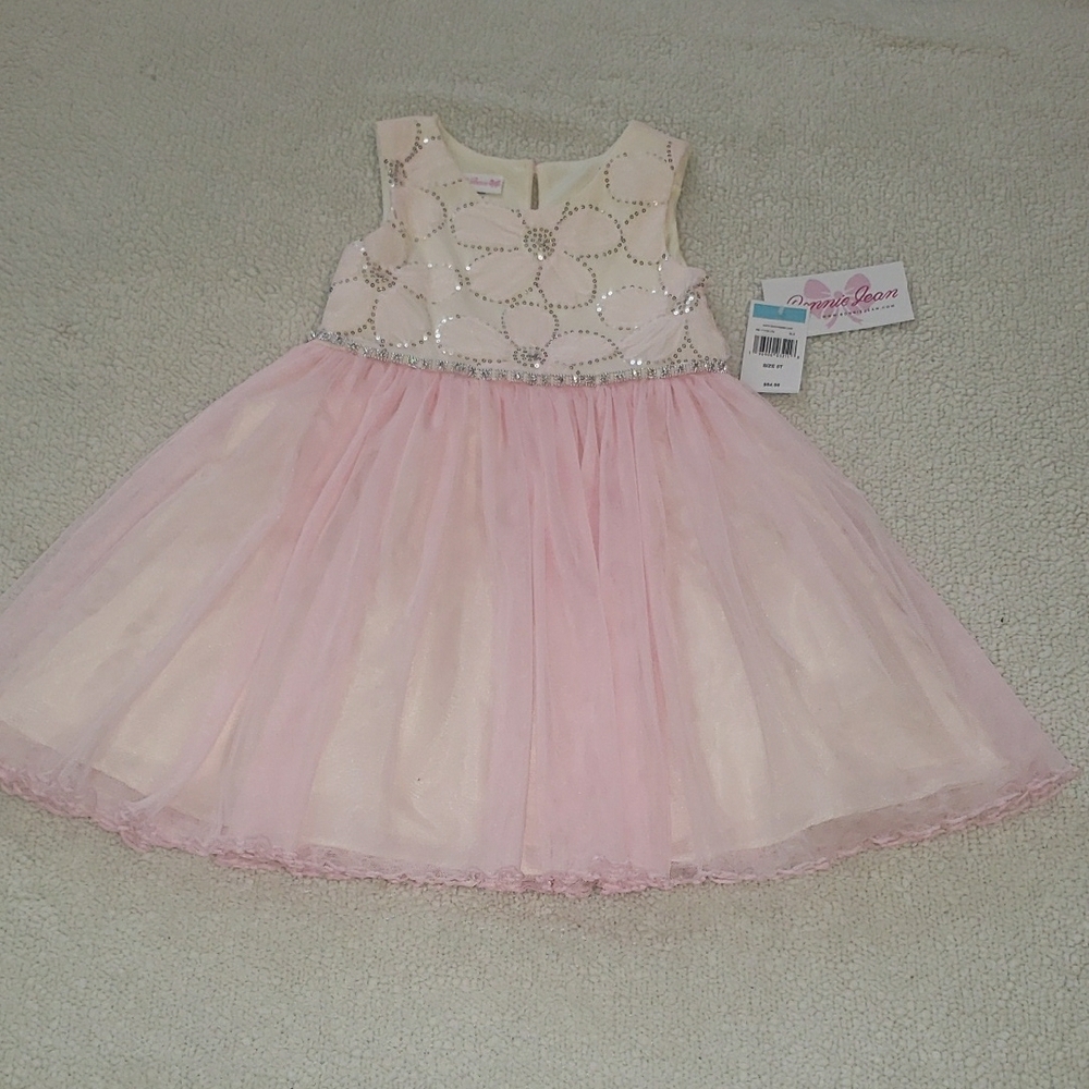 New Bonnie Jean Cream and Pink Sleeveless dress .